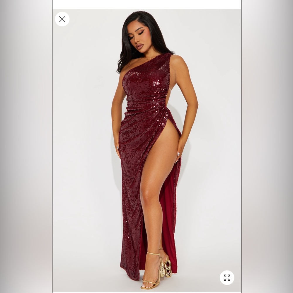 Fashion Nova Burgundy Sequin Maxi Dress